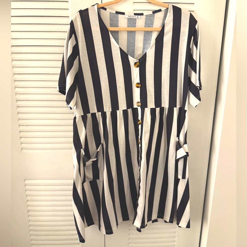 Striped Black and White Button-Down Dress